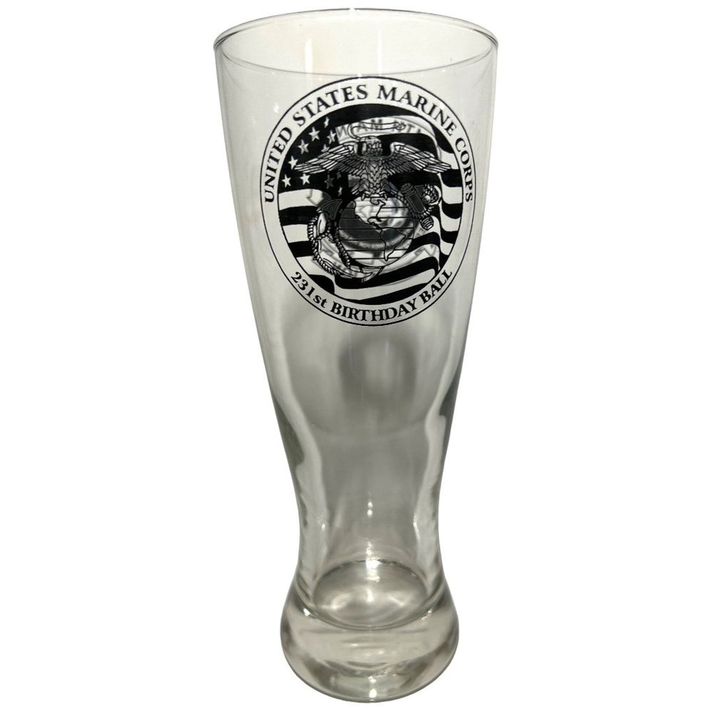 USMC 231st Birthday Ball Pint Glasses 8.5" Tall Set of Two - Picture 4 of 5